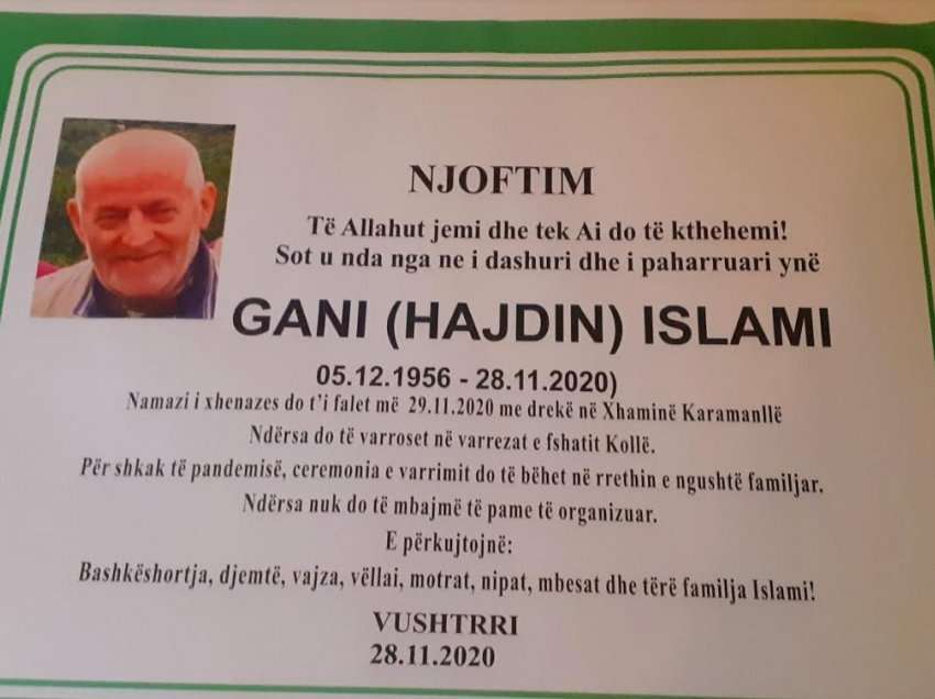 Ndërroi jetë veprimtari i çështjes kombëtare në Vushtrri, Gani Islami