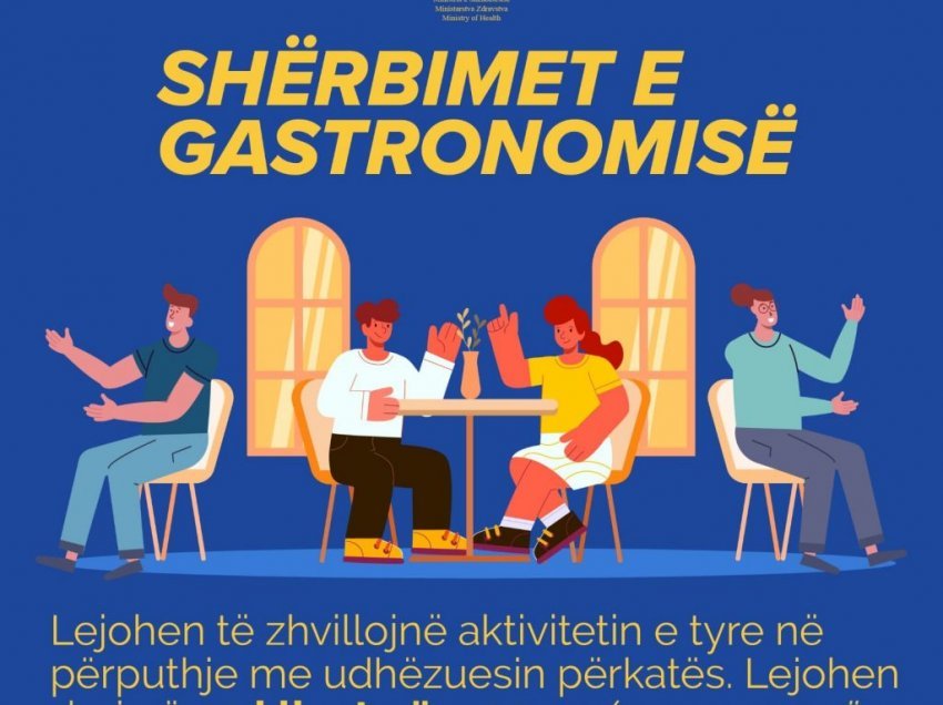 Ministria e Shëndetësisë ka një njoftim për kafenetë e restorantet