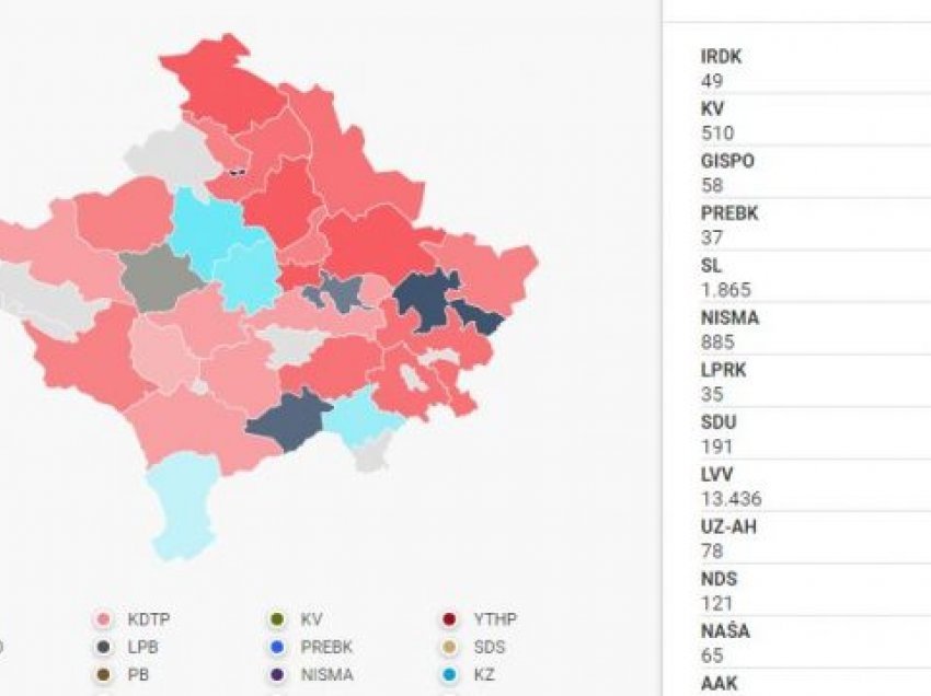 Komunat ku po prin Lëvizja Vetëvendosje