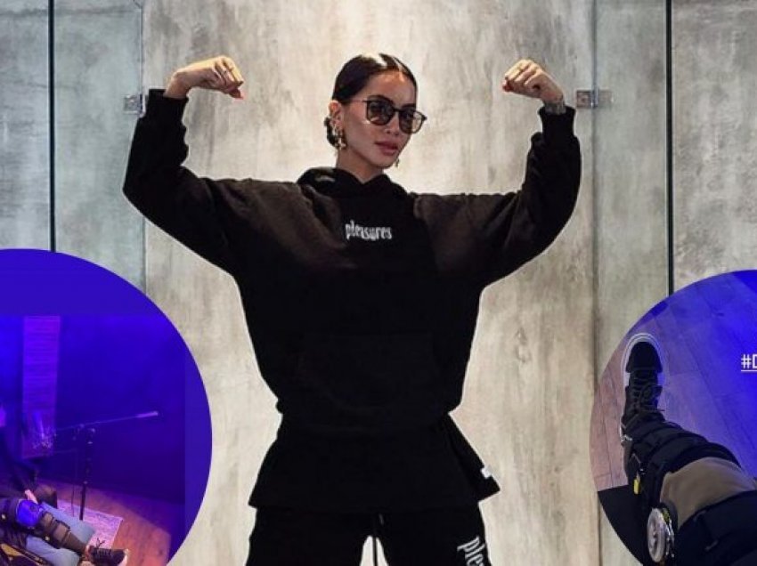 Dafina Zeqiri nuk ndalet edhe pas operimit në gju, fotografohet në një studio muzikore