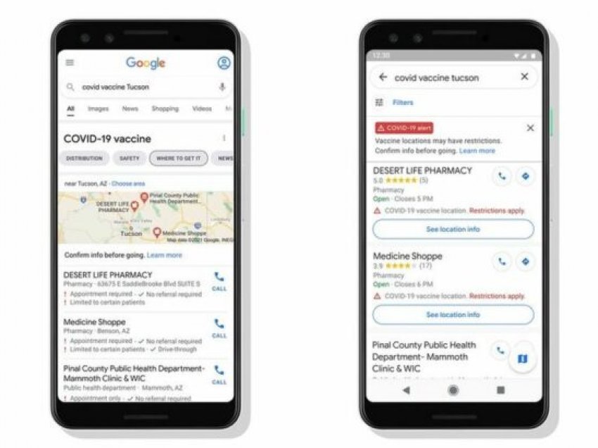 Google Maps tregon qendrat e vaksinimit