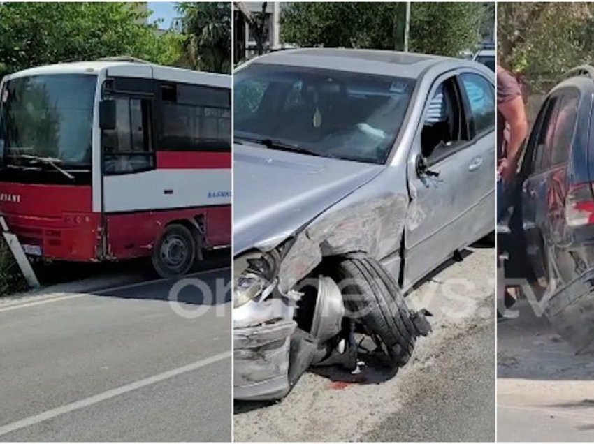 Aksident i trefishtë në aksin Fier-Patos, përplasen dy makina dhe një autobus