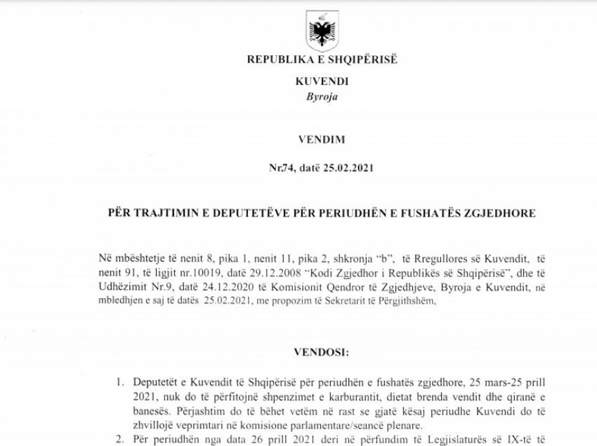 S’ka karburant dhe bonus qeraje/ Fushata zgjedhore iu pret dietat deputetëve, zbardhet urdhri i Ruçit