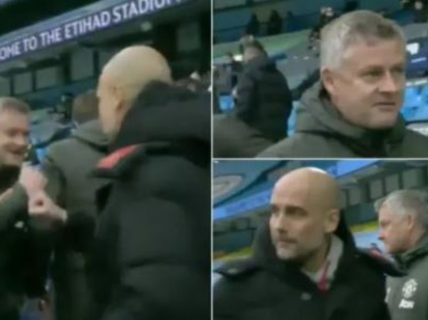 Buzëqeshja “fake” e Solskjaer kur e takon Pep Guardiolan 