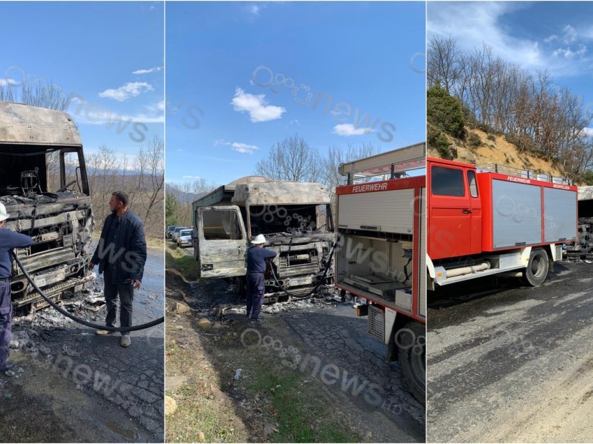 Kamioni me krom përfshihet nga flakët në ecje, digjet kabina por shpëton shoferi