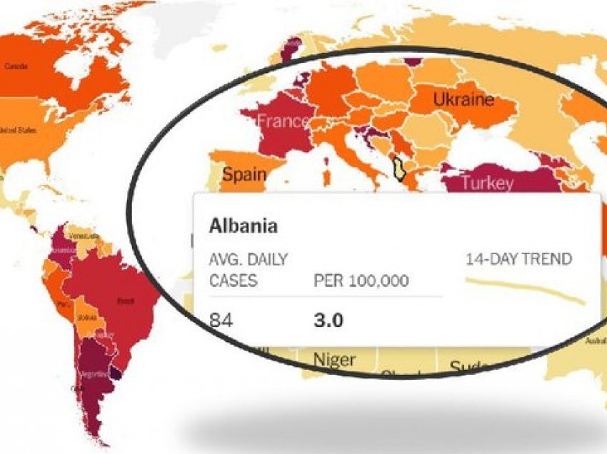 Shqipëria del nga harta e kuqe e COVID në botë