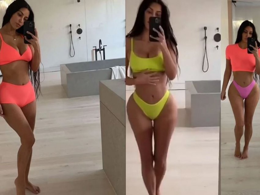 Kim Kardashian pozon me tri lloje rroba banjo nga koleksioni i saj më i ri ‘SKIMS Neon’