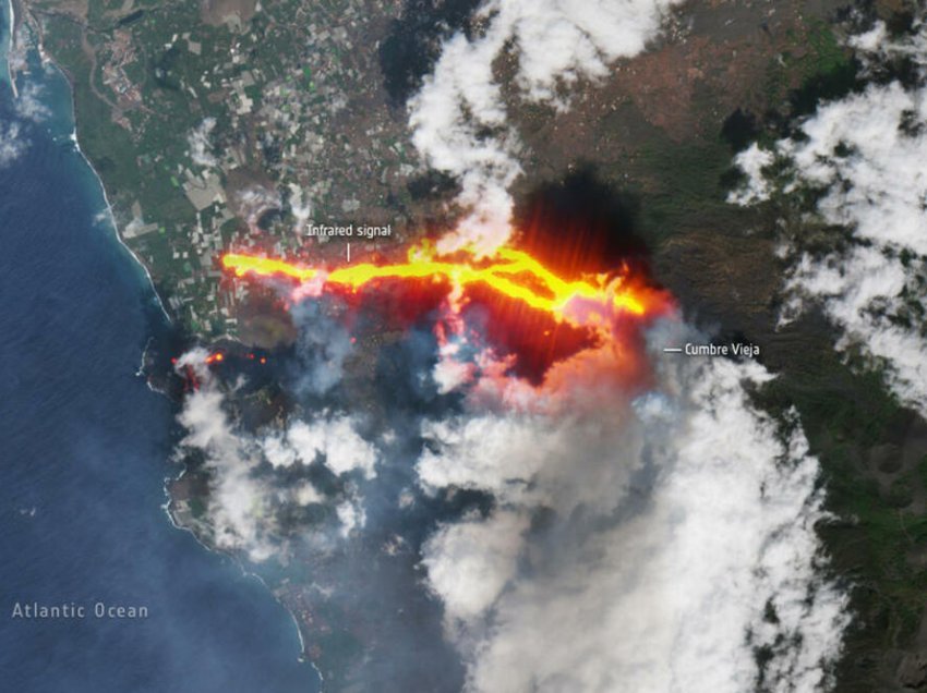Imazhet e reja satelitore të vullkanit në Ishujt Kanarie, është krijuar një shteg i ri llava që “gëlltiti” 1.186 objekte