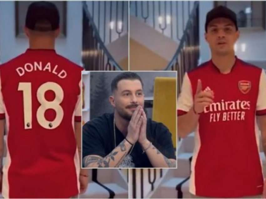 Me fanellën e Arsenalit që mban emrin e tij, Granit Xhaka del në mbështetje të Donald Veshajt për finale