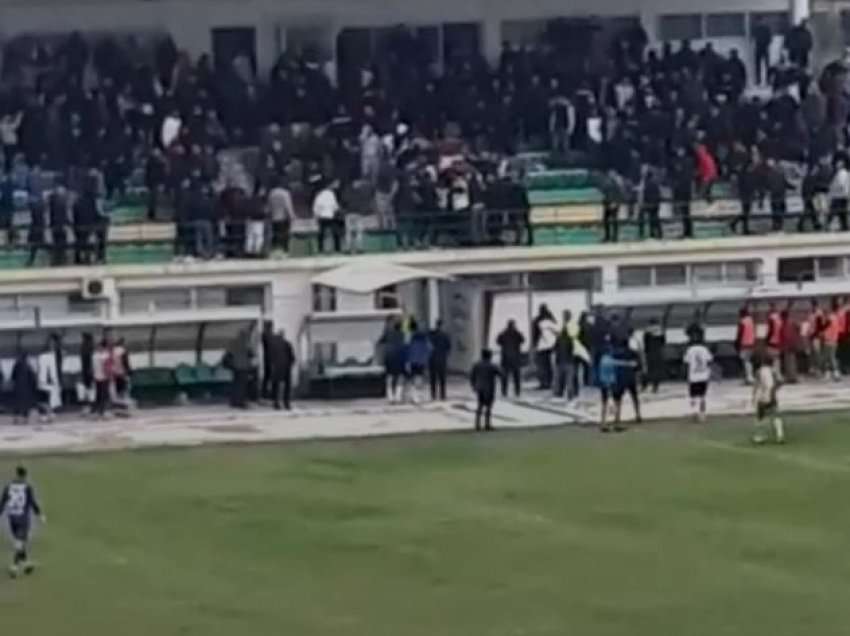 Plasin grushtat dhe shkelmat në tribunë në stadiumin shqiptar!