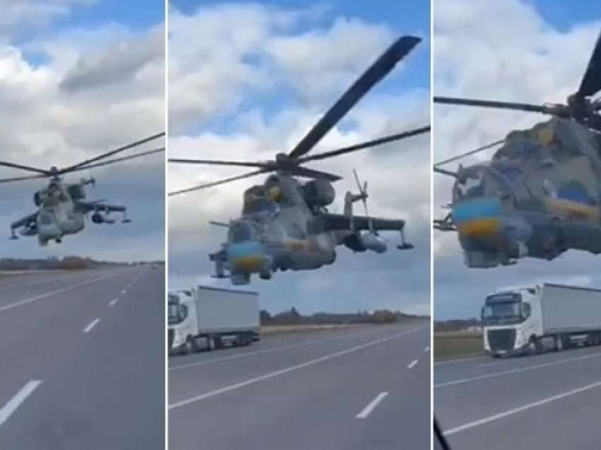 Këta pilotë kanë nerva prej çeliku – helikopteri ukrainas fluturon shumë ulët mbi autostradë për të shmangur radarët rus