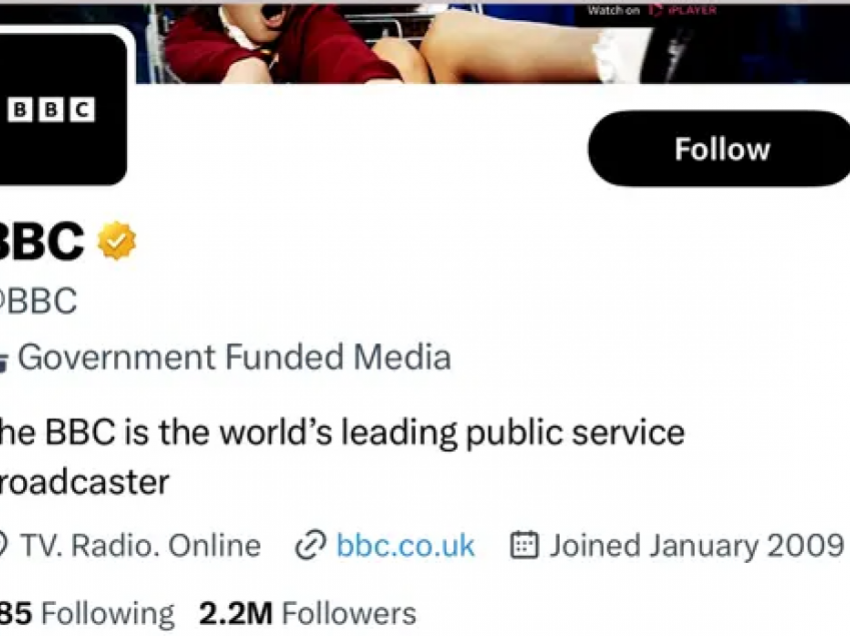 Twitter e etiketon BBC-në si medium që financohet nga qeveria britanike