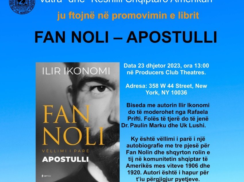 Libri “Apostulli” i studiuesit Ilir Ikonomi do të promovohet  të shtunë për shqiptarët e Amerikës