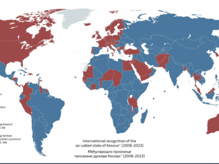 Zyrtari serb publikon një hartë ku pretendon se janë shtetet që e njohin dhe s’e njohin Kosovën