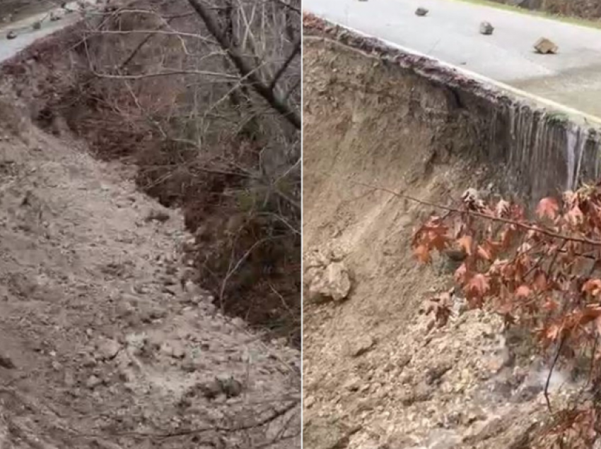 Rrëshqitje dherash për shkak të reshjeve, aksi rrugor në Vlorë gati të shembet