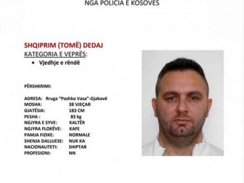 Policia po kërkon bashkëpunim me qytetarët për gjetjen e Shqiprim (Tomë) Dedaj