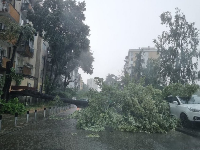 Stuhia la pasoja në Shkup, automjete të thyera, përmbytje në Kozle, rrugë të bllokuara nga drunjtë