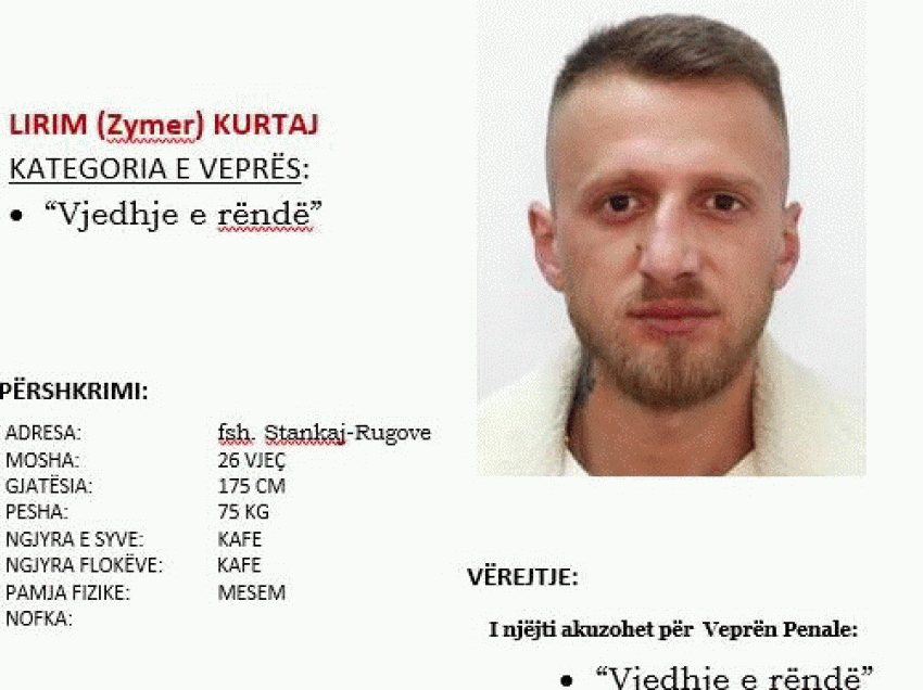 Policia shpall në kërkim një person që dyshohet për vjedhje të rëndë