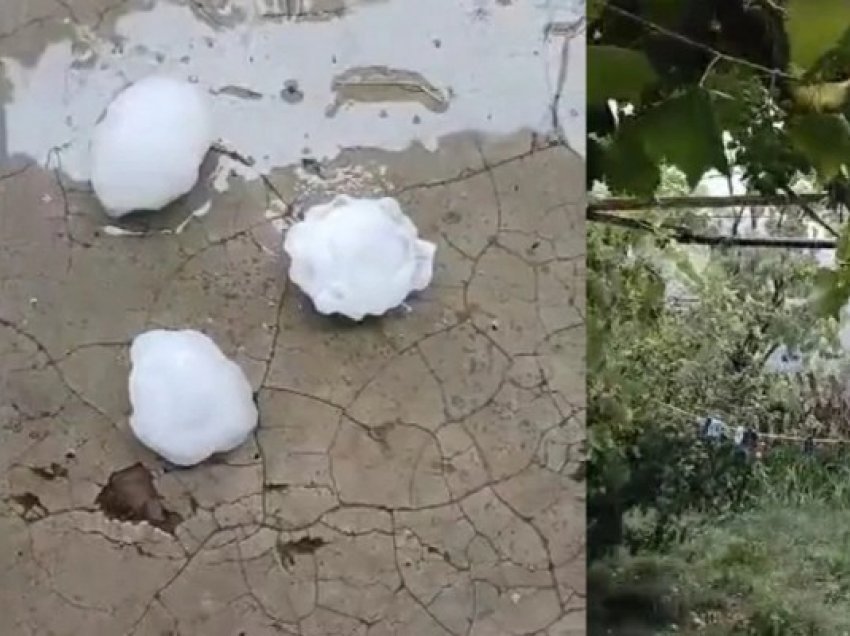 Stuhi e fortë në Elbasan, breshëri sa një top bejsbolli