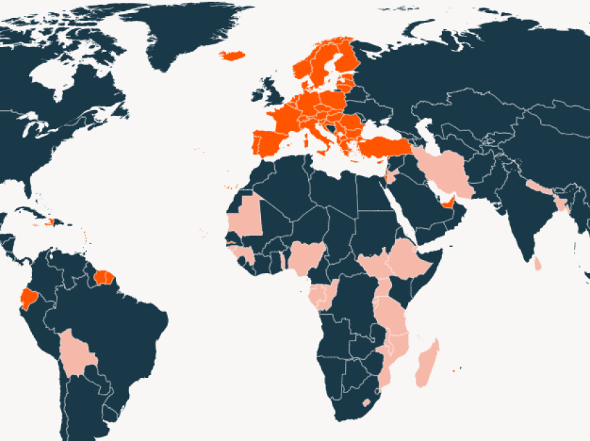 50 vendet ku qytetarët e Kosovës mund të udhëtojnë pa viza