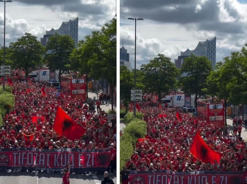 Llogaria “Hamburgi” publikon video fantastike ku tifozët shqiptarë performojnë këngën “Besa-besë”