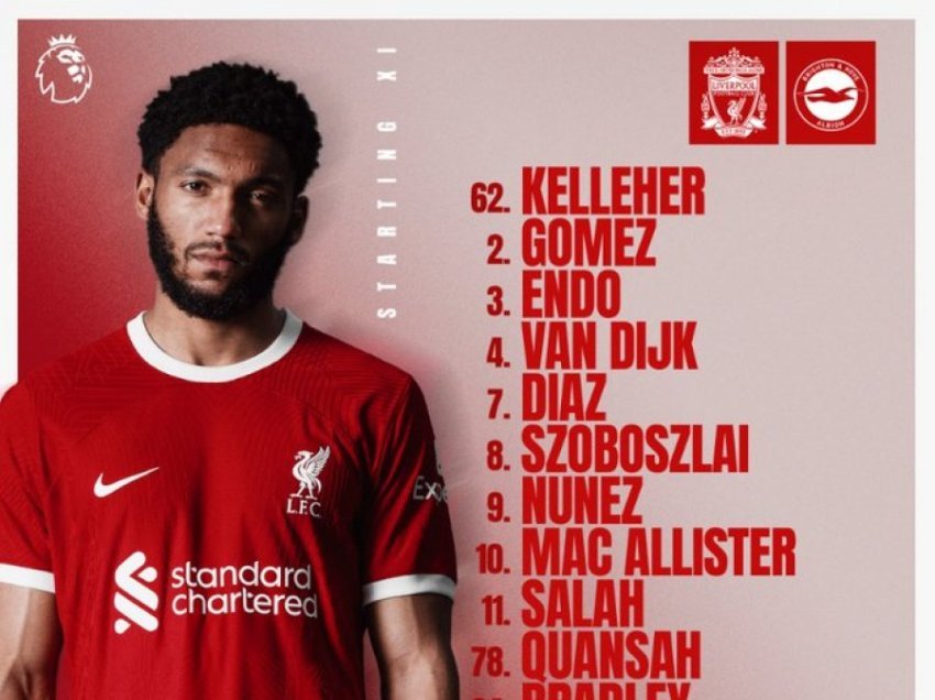 Formacionet zyrtare: Liverpool - Brighton