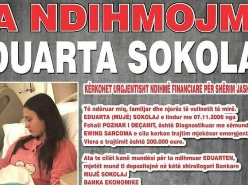 Apel për ndihmë, Eduarta Sokolaj nga Deçani ka nevojë për trajtim jashtë vendit