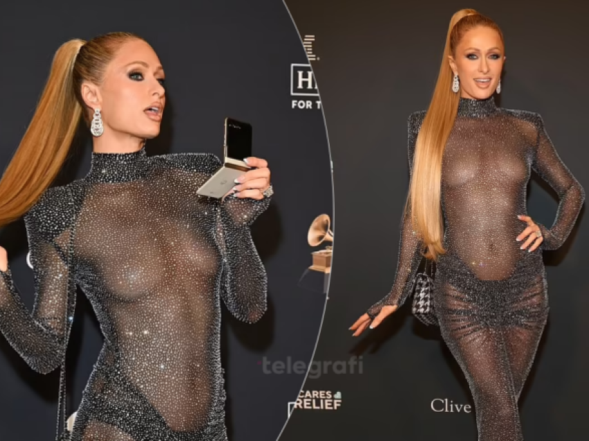 Paris Hilton shkëlqen me një fustan transparent para ‘Grammys’