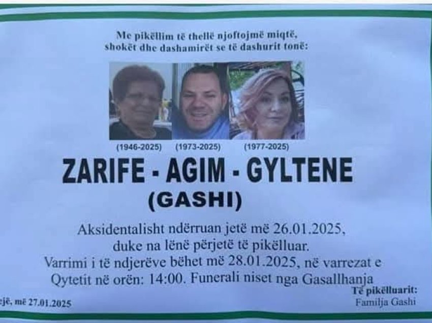 Vdiqën në aksident, sot u jepet lamtumira e fundit tre anëtarëve të familjes Gashi